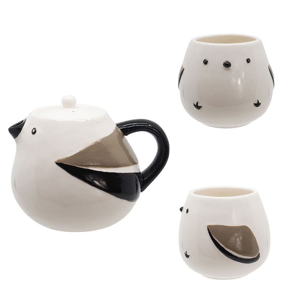 Service for 2 Porcelain Tea Set with Basket Bird with house 