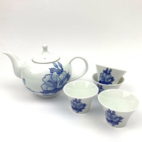 5 piece Tea Set White & Blue