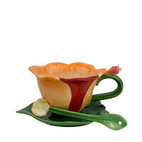 Cosmos Flower Cup & Saucer Spoon - Orange Orchid