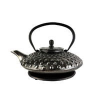 Cast Iron Teapot Black and Silver with Trivet