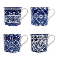 Indian Textile Blue set of 4 Mugs