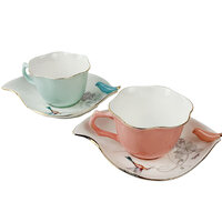 Bird Design Cup & Saucer Set of 2