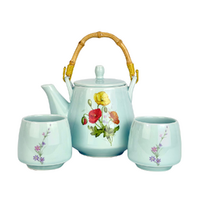 3 Piece Blue Tea Set with Flowers