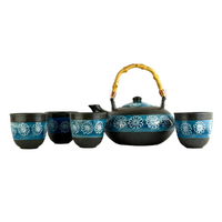Black with Blue Flowers 5 Piece Tea Set