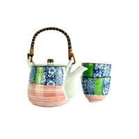Blue Design with Green + Red 3 Piece Tea Set