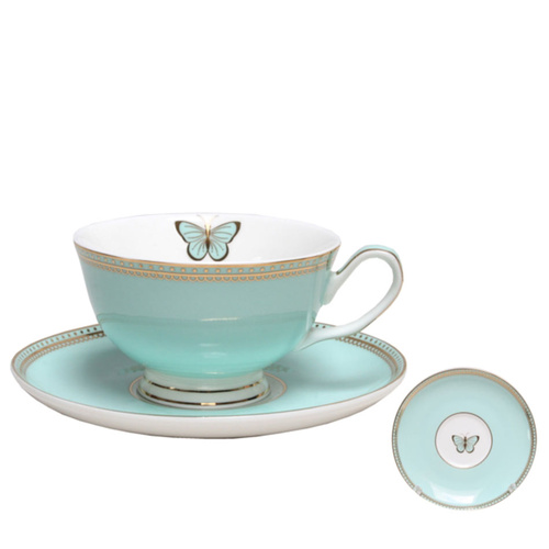 Doiley Butterfly Cup & Saucer Teal