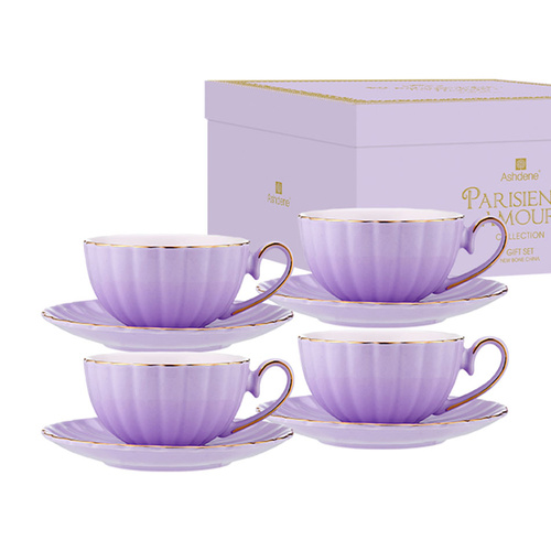 Ashdene Parisienne Amour Cup & Saucer Set of 4 Lavender