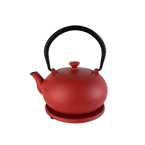 Cast Iron Teapot Red Melon with Trivet