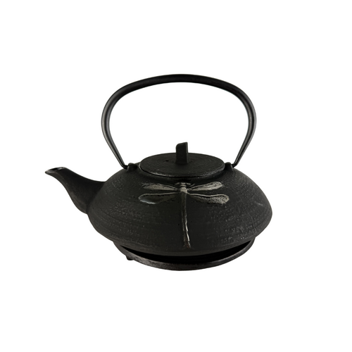 Cast Iron Teapot Silver Dragonfly with Trivet