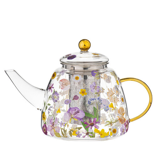 Pressed Flowers Glass Infuser Teapot