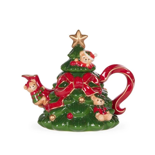 Cozy Christmas Tree Teddy Bear Teapot