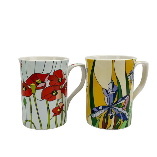 Stained Glass Flowers set of 2 Mugs
