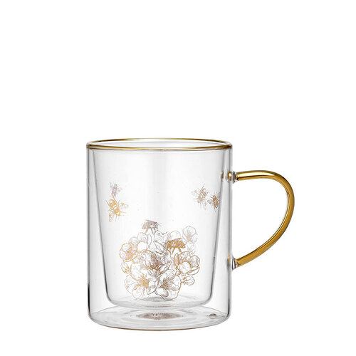 Honey Bee Glass Double Walled Mug
