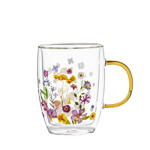 Pressed Flowers Double Walled Glass Mug