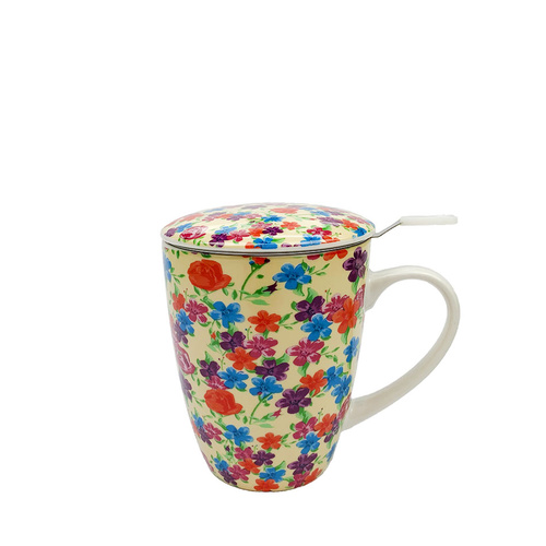 Royal Devonshire Infuser Mug with Lid - Cream Flower Garden