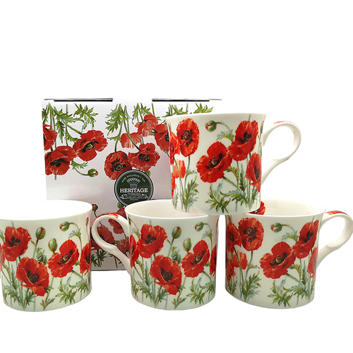 Summer Poppy Set of 4 Mugs