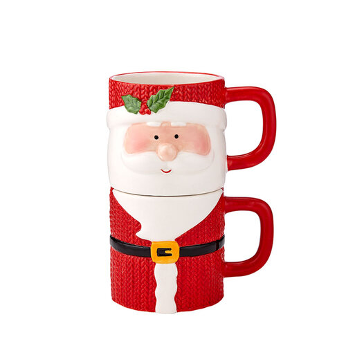 Joyful Santa & Reindeer 2pk Mug