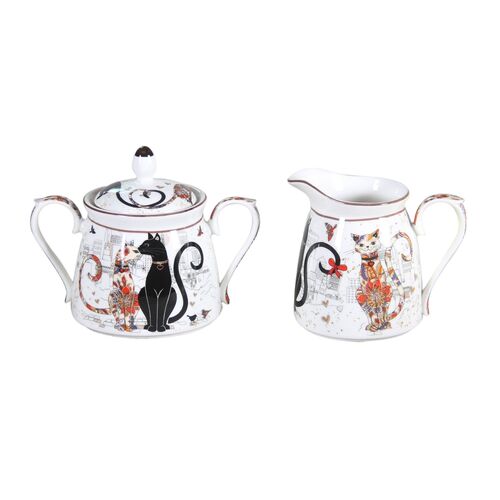 Embossed Cat Couple Sugar & Creamer