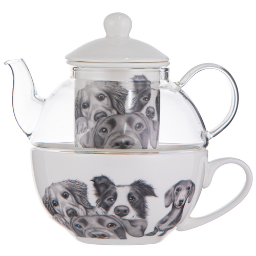 Peeking Pups Glass Top Tea For One