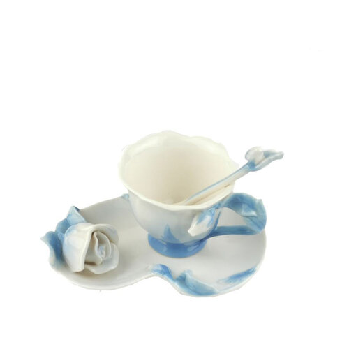 Blue Rose Cup Saucer & Spoon