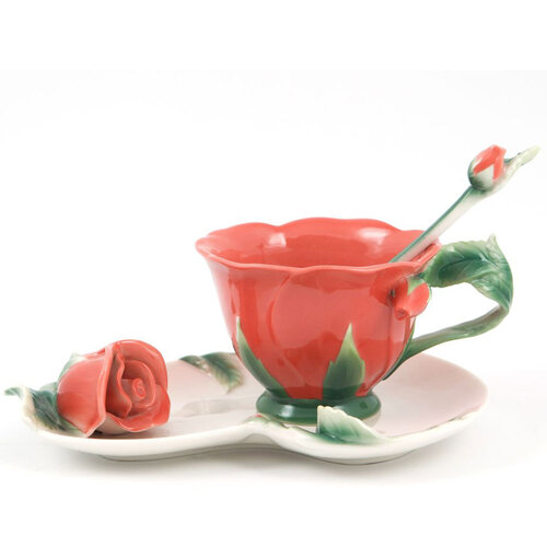 Red Rose Cup Saucer & Spoon
