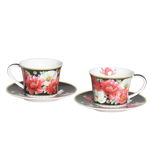 New Poppies Cup & Saucer Set of 2 Black