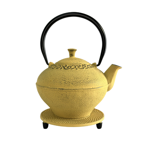 Cast Iron Teapot Yellow Lantern with Trivet