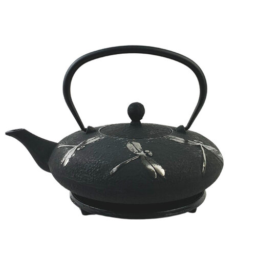 6 Silver Dragonfly Cast Iron Teapot with Trivet