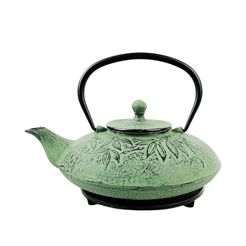 Light Green Bamboo Cast Iron Teapot with Trivet