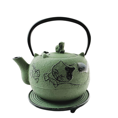 Cat Cast Iron Teapot with Trivet