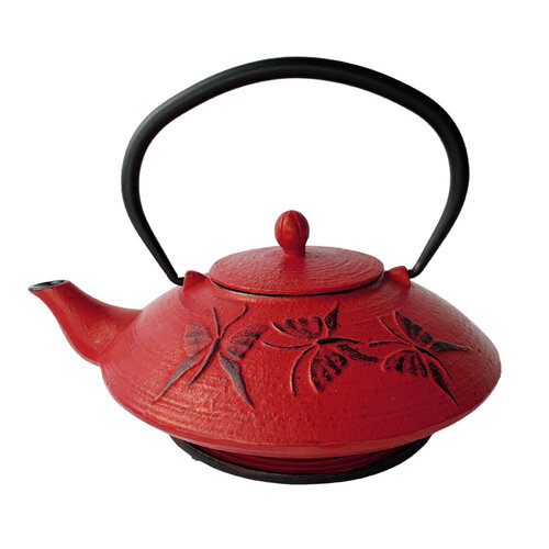 Red Butterfly Cast Iron Teapot with Trivet