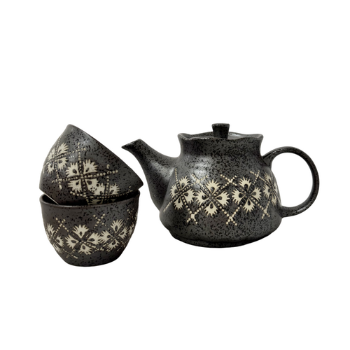 White Flower 3 Piece Tea Set