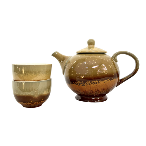 Yellow/Brown 3 Piece Tea Set