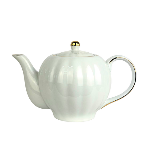 Ribbed White and Gold Teapot