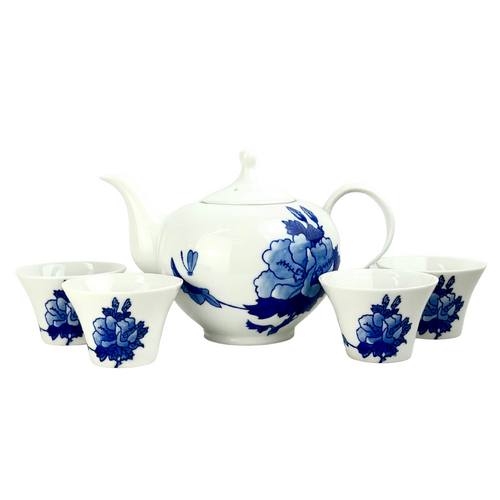 Blue Flowers 5 Piece Tea Set