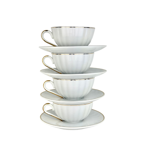 Ribbed Set of 4 Cup and Saucers
